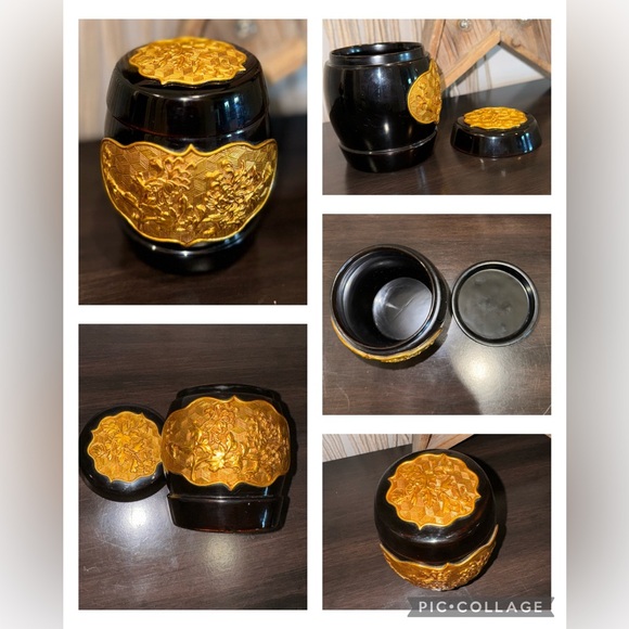 Vintage Chinese Black LAQUERWARE Gold Gilt Vanity or desk Set - Picture 3 of 15